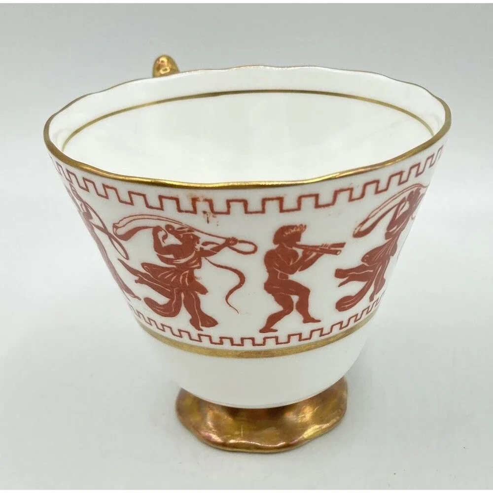 Vintage Taylor & Kent Bone China Tea Cup & Saucer Greek Figures Red Gold England